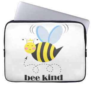 Happy bee princess with crown and slogan Bee Kind Laptop Sleeve