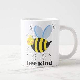 Happy bee princess with crown and slogan Bee Kind Large Coffee Mug