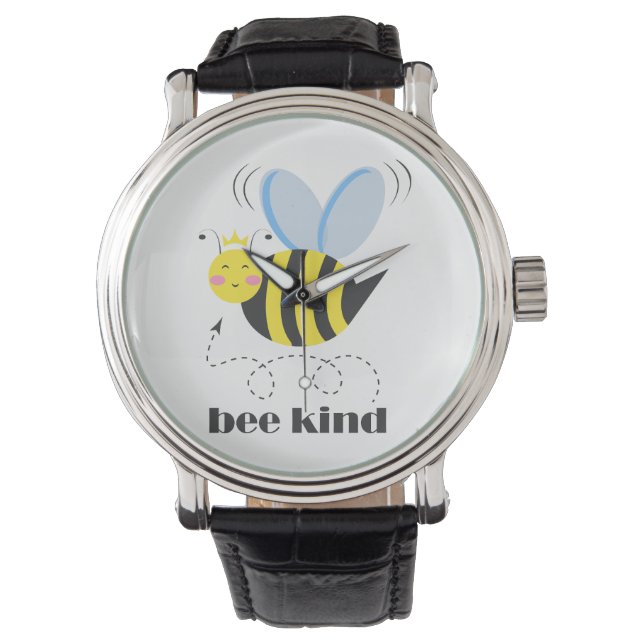 Happy bee princess with crown and slogan Bee Kind Watch (Front)