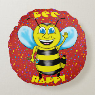Happy Bee Round Pillow