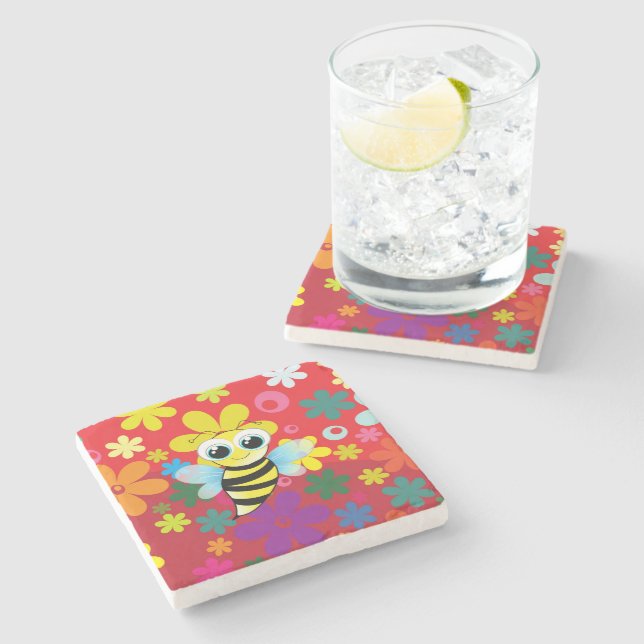 Happy bee stone coaster (Side)