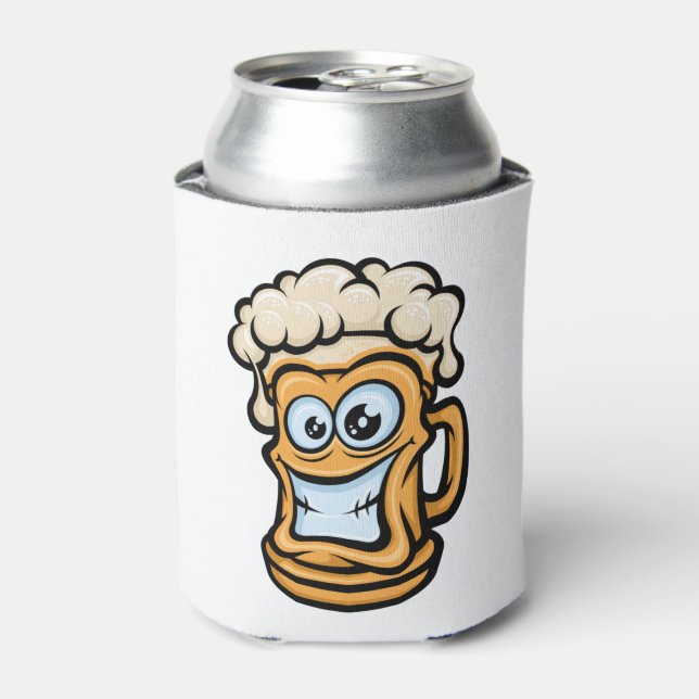 Happy Beer Mug, Funny Illustration Can Cooler (Can Front)