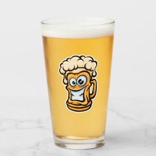 Happy Beer Mug, Funny Illustration Glass