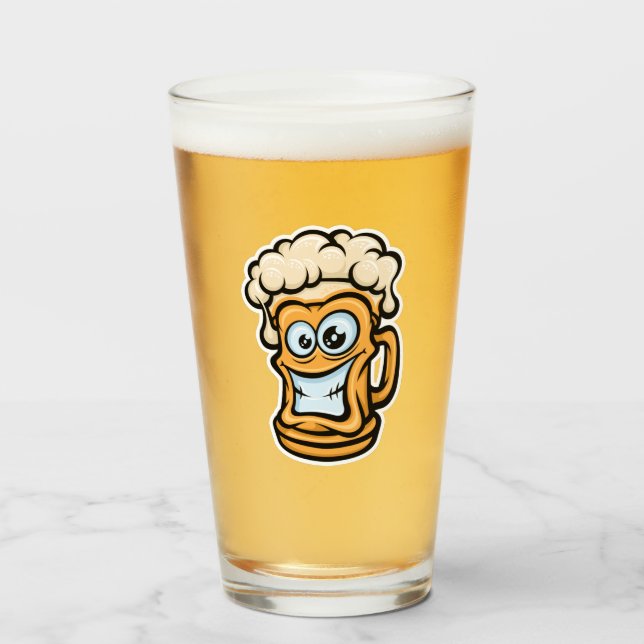 Happy Beer Mug, Funny Illustration Glass (Front Filled)