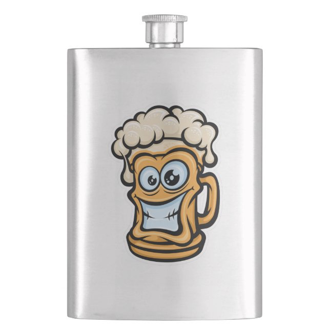 Happy Beer Mug, Funny Illustration Hip Flask (Front)