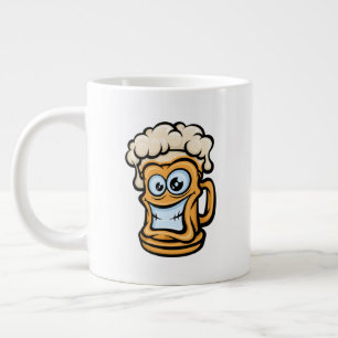 Happy Beer Mug, Funny Illustration Large Coffee Mug