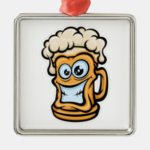 Happy Beer Mug, Funny Illustration Metal Ornament