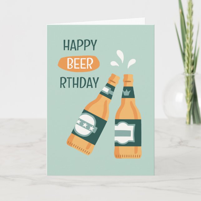 Happy beer-thday beer bottles punny birthday card (Front)