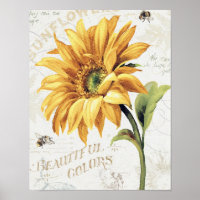 Happy Bees and Yellow Sunflowers