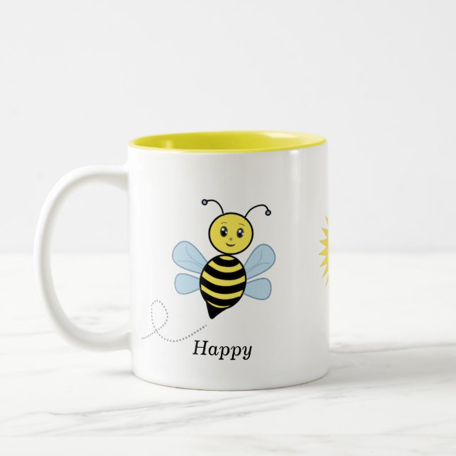 Happy Bees & cute sun Two-Tone Coffee Mug (Left)