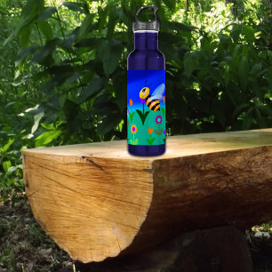 Happy bees in a flower field 710 ml water bottle