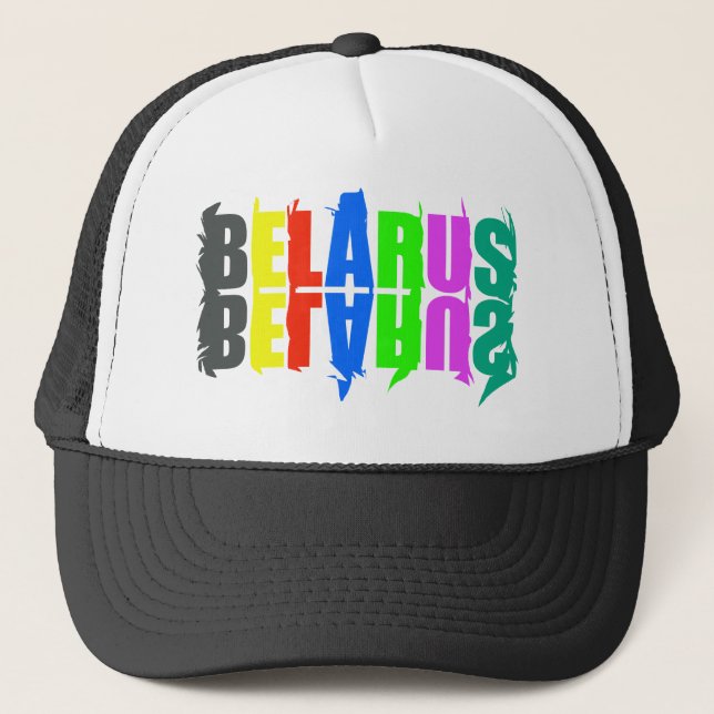 Happy Belarus Colourful Letters Trucker Hat (Front)