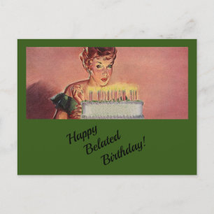 Happy Belated Birthday wishes vintage retro style Holiday Postcard