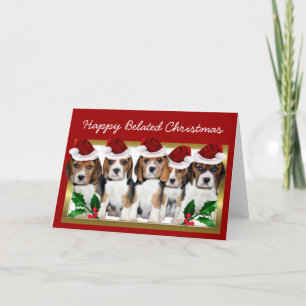 Happy Belated Christmas Beagle puppies card