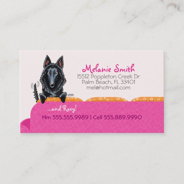Happy Belgian Sheepdog Pink Couch Contact Card (Front)
