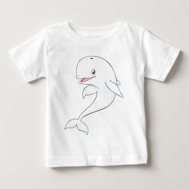 Happy Beluga Whale Cartoon Baby T-Shirt (Front)