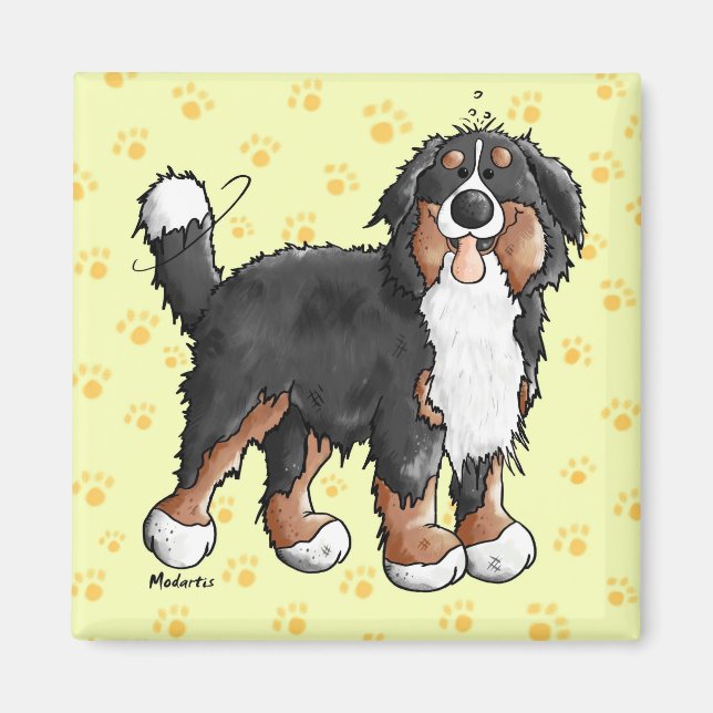 Happy Bernese Mountain Dog Cartoon Magnet (Front)
