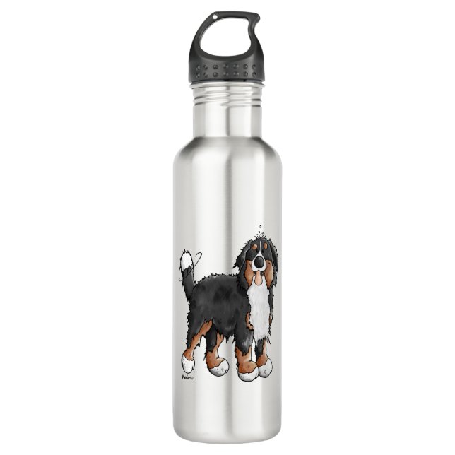 Happy Bernese Mountain Dog - Comic - Dogs - Cartoo 710 Ml Water Bottle (Front)