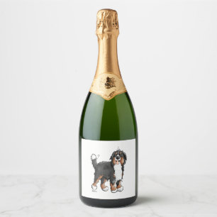 Happy Bernese Mountain Dog - Comic - Dogs - Cartoo Sparkling Wine Label