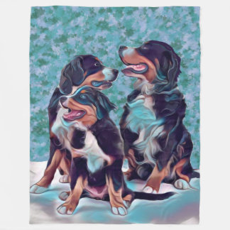 Happy Bernese Mountain Dogs Fleece Blanket