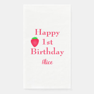 Happy Berry First Strawberry 1st Birthday 2024 Napkin