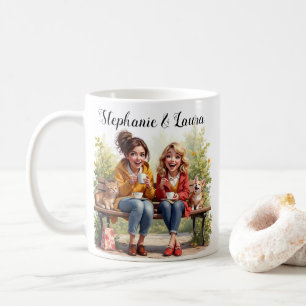 Happy Best Friends Coffee With Cat And Dog Flower Mug