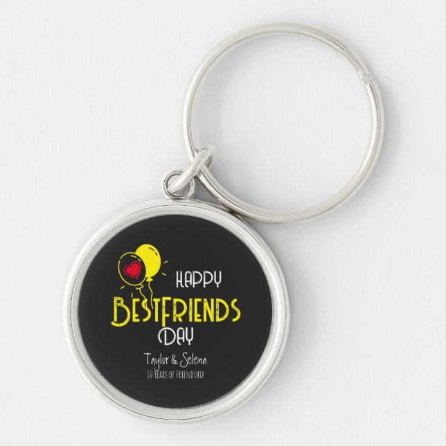 Happy Best Friends Day with Heart Balloons & Names Key Ring (Front)