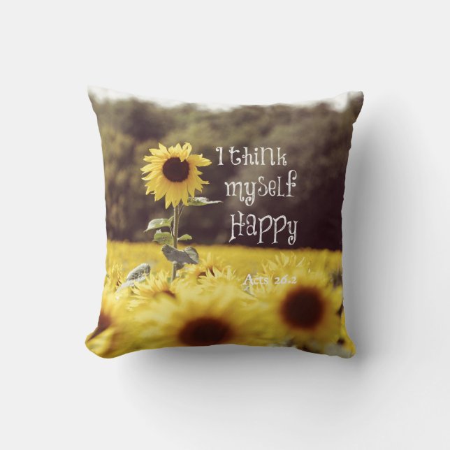 Happy Bible Verse with Sunflowers Cushion (Front)