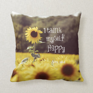 Happy Bible Verse with Sunflowers Cushion