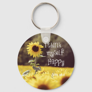 Happy Bible Verse with Sunflowers Key Ring