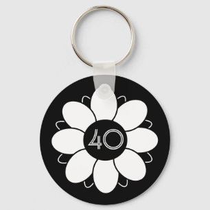 Happy Big 40 Birthday Floral Design Pattern Black Key Ring