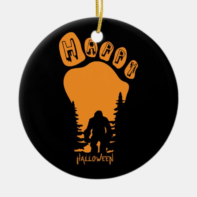Happy Big Foot Halloween Ceramic Ornament (Front)