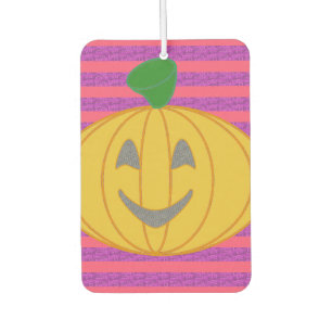 Happy Big Modern Orange Pumpkin on Purple and Pink Car Air Freshener
