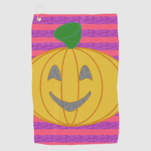 Happy Big Modern Orange Pumpkin on Purple and Pink Golf Towel