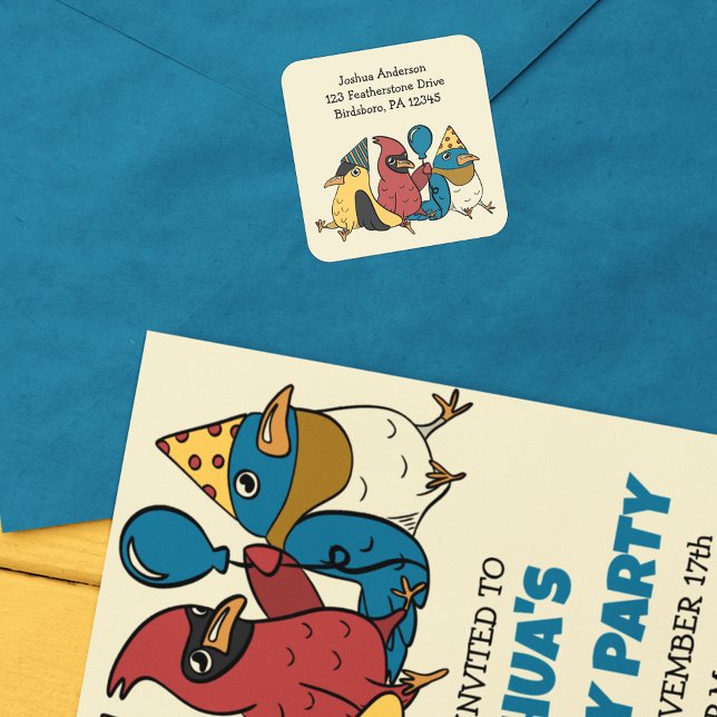 Happy Bird Day Cartoon Birds Return Address Square Sticker (Creator Uploaded)