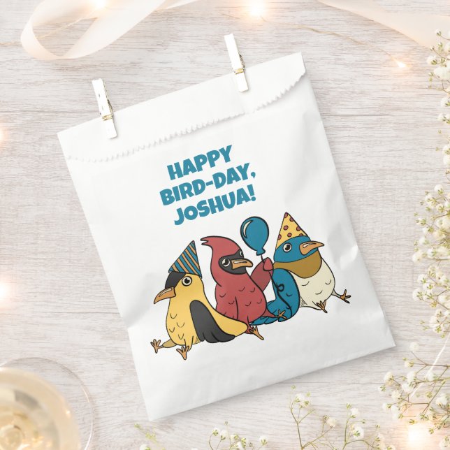 Happy Bird Day Cartoon Birds Themed Birthday Favour Bag (Clipped)