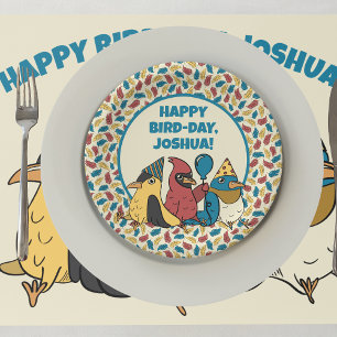 Happy Bird Day Cartoon Birds Themed Birthday Paper Plate