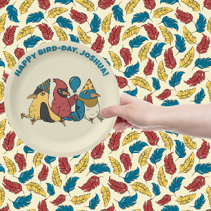Happy Bird Day Cartoon Birds Themed Birthday Paper Plate
