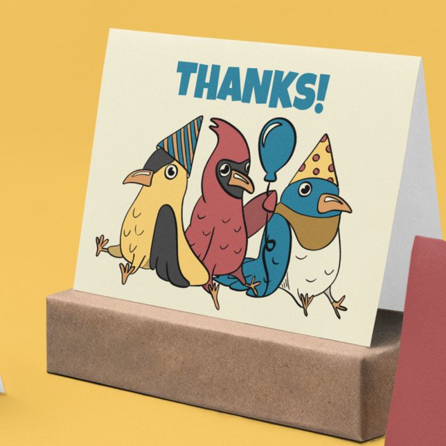 Happy Bird Day Cartoon Birds Themed Birthday Thank You Card (Creator Uploaded)