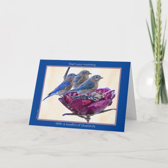 Happy BirdDay! Card: Bowlful of bluebirds Card (Front)