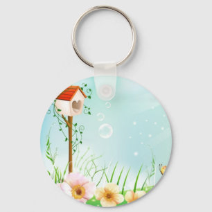 Happy Birdhouse Key Ring