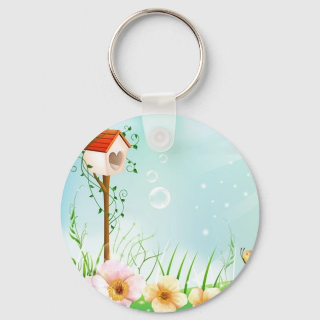 Happy Birdhouse Key Ring (Front)