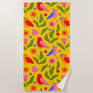 Happy Birds Flock Together Cheerful Beach Towel