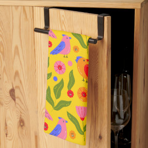 Happy Birds Flock Together Cheerful  Tea Towel