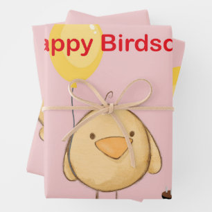 Happy Birdsday Bird Chick Themed Birthday   Wrapping Paper Sheet