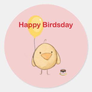 Happy Birdsday Bird Themed Birthday Greeting  Classic Round Sticker
