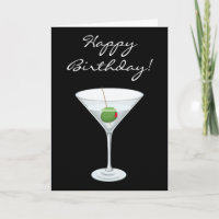 Happy Birhtday Simple Martini Glass with Olive
