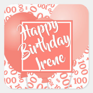Happy Birthday - 100 Coral/White Number Pattern Square Sticker