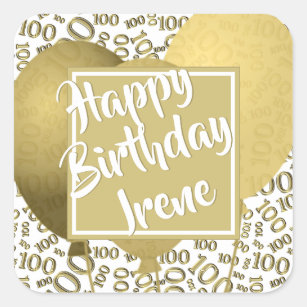 Happy Birthday - 100 Gold/White Number Pattern Square Sticker