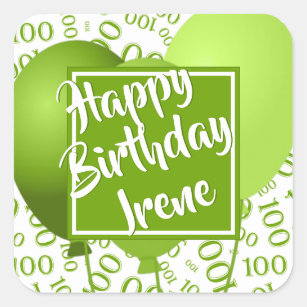 Happy Birthday - 100 Green/White Number Pattern Square Sticker